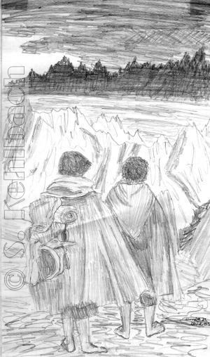 Frodo und Sam blicken nach Mordor © Eriassa